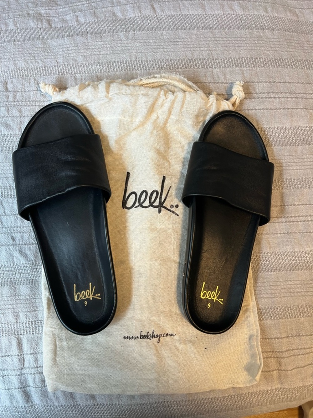 Beek Gallito Leather Slide Sandal - Black - Size 9